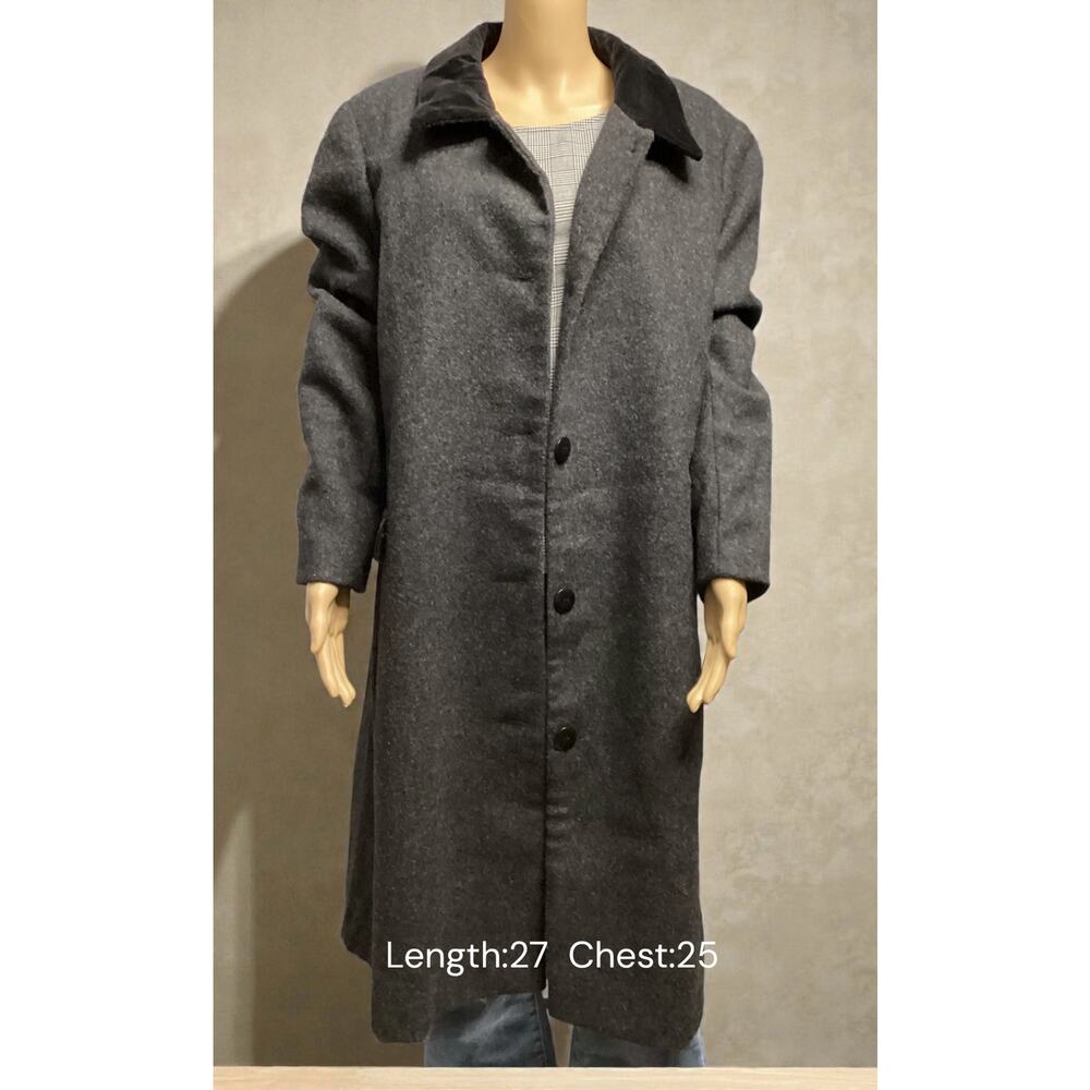 Vntg Andrea Marin 100% wool polyester lining velvet trim coat size 18W gray